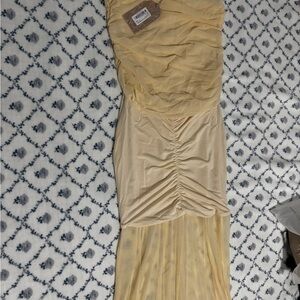 Meshki Caspian Slinky And Mesh Off Shoulder Maxi Dress - Ivory